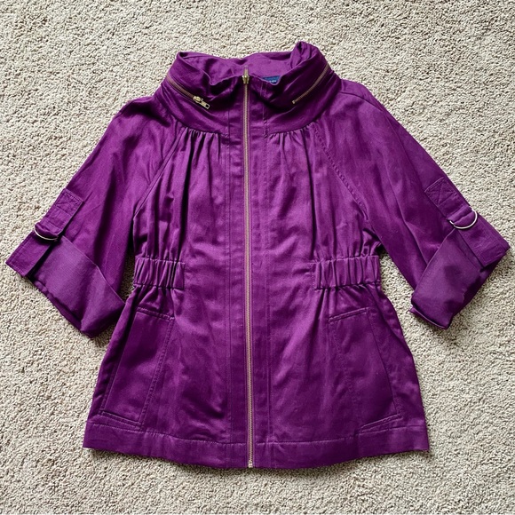 French Connection Purple Twill Cotton and Linen Blend Utility Jacket - Picture 4 of 13